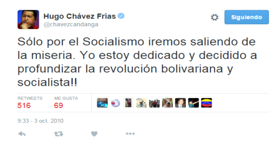 Tuit de la cuenta del presidente Chávez