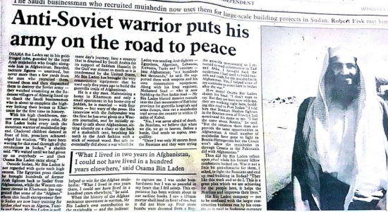 Portada de periódico británico con entrevista a Bin Laden
