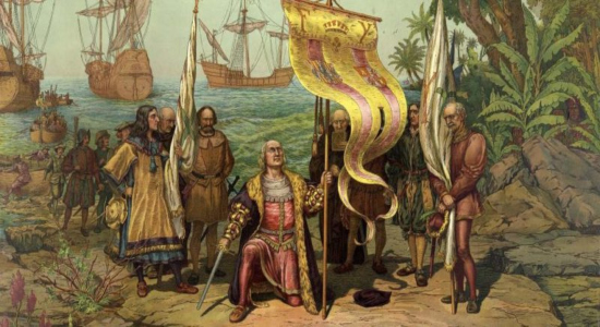 Pintura de Colón en su llegada a América
