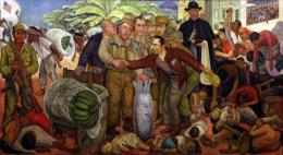  'Gloriosa Victoria', obra de Diego Rivera de 1954, retrata el golpe de estado que derrocó al gobierno democráticamente elegido de Guatemala y en el que la United Fruit Company se ve retratada con los trabajadores cargando bananas