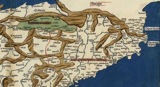 El mapa más antiguo que se conserva de la cordillera pirenaica (1482) / Fuente: Cartoteca de Catalunya